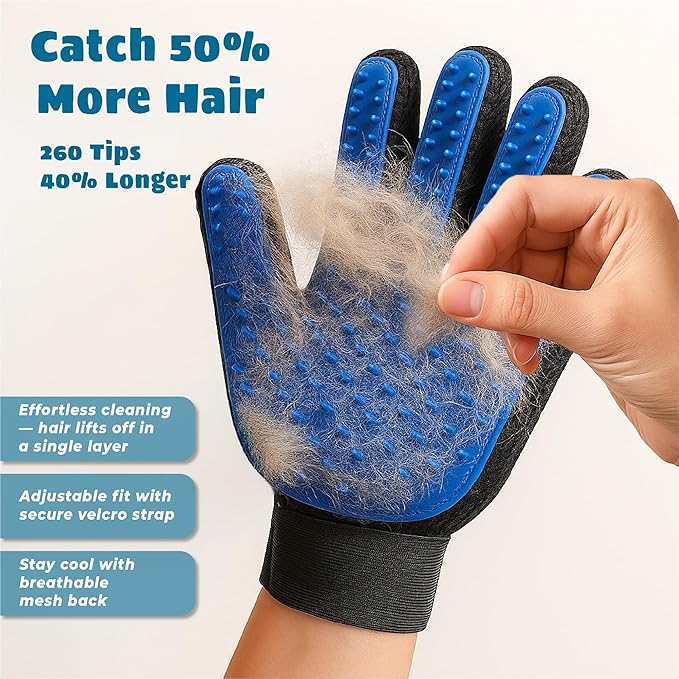 Cat & Dog Grooming Gloves for Shedding – Efficient Pet Grooming Gloves 2-in-1 Deshedding Brush & Massage Mitt | Perfect for Long and Short Hair (1 Pair)