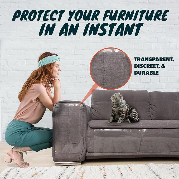 Anti Cat Scratch Furniture Protector, 10-Pack Couch Protector from Cat Claws - Heavy-Duty, Easy-to-Apply Scratching Deterrent and Shield for Sofa Corners, Walls, Doors- with 50 Twist Pins