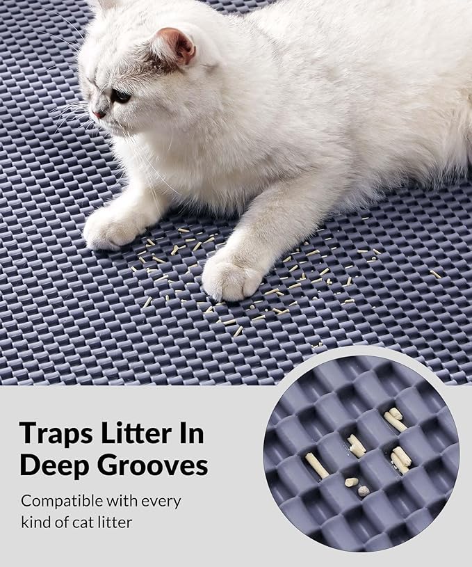 Cooyes Cat Litter Mat - Cut to Fit Any Place, 47"x35" Extra Large Litter Trapping Mat for Litter Box, Easy to Clean, Waterproof & Non-Slip Kitty Pad, Scatter Control to Protect The Floor (Grey)