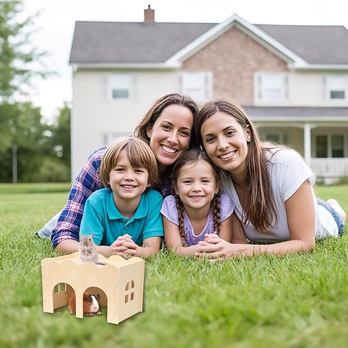 Guinea Pig Hideout, Natural Wooden Chew Proof Hideaway Hut for Small Pets (Wood, Guinea Pig)