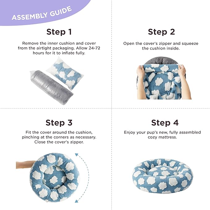 LE SURE Donut Cat Beds for Indoor Cats - Small Round Dog Bed for Calming Pets as Gift with Washable Cover, Cute Modern Puppy Beds with Jacquard Shaggy Plush & Anti Slip Bottom, 20 Inch, Blue