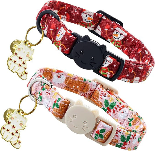 Elegant little tail 2 Pack Cat Collar- Christmas Cat Collars Breakaway with Bell Pendant Wedding Kitten Boy Girl Safety Adjustable 7-12 Inch Collar for Small Cats Puppy