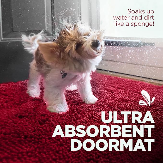 Soggy Doggy Doormat Plain Solid Color Design - Ultra Absorbent Microfiber Chenille Wet Dog Mat for Muddy Paws - Non-Slip and Machine Washable (Cranberry, Large 26” x 36”)
