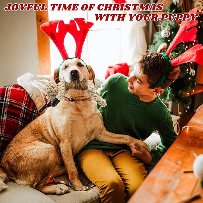 Dog Toys Squeaky Interactive Puppy Teething Chew Toy Deer Shape with Crinkle Sound Paper Tail Stuffed PP Cotton,Keep Them Busy, for Large Medium Small Breeds Indoor Play