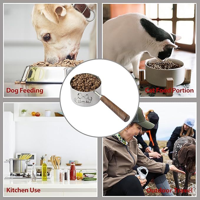 1 Cup Dog Cat Food Scoop, OHOLA Stainless Steel Dog Food Measuring Cup, Precision Scale Measurements (Stylish Pattern)