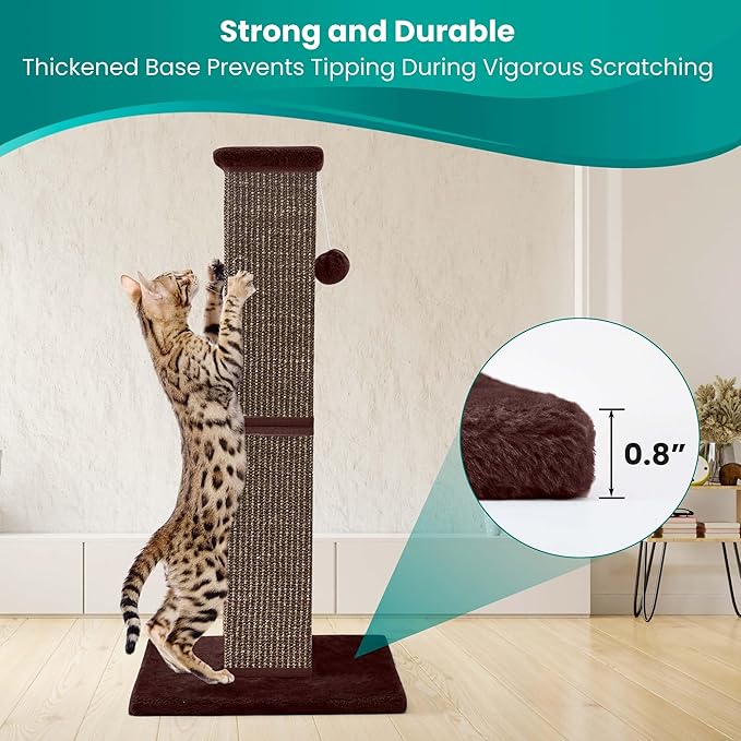 Cat Scratching Post 32 Inch for Indoor Large Cats and Kitten, Nature Sisal Tall Cat Scratch Post, Sisal Cat Scratcher Improve Cat's Scratching Habits and Protect Your Furniture, Full Brown