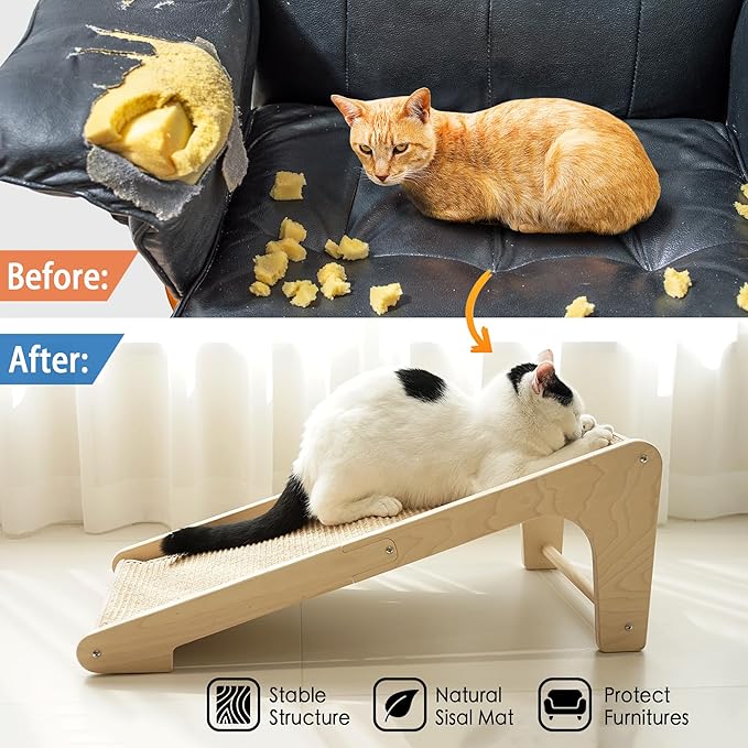 PETKARAY Cat Scratcher, Cat Sisal Scratching Ramp, L Shape Cat Scratch Pad for Indoor Cats, Wall Furniture Protector with Catnip Large
