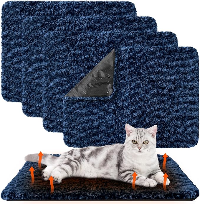 4 Pack Self Warming Cat Bed Indoor Self Heating Dog Cat Pad Washable 16 x 20 Inch Thermal Pet Kennel Pad Crate Bed Mat Reflect Body Heat for Outdoor