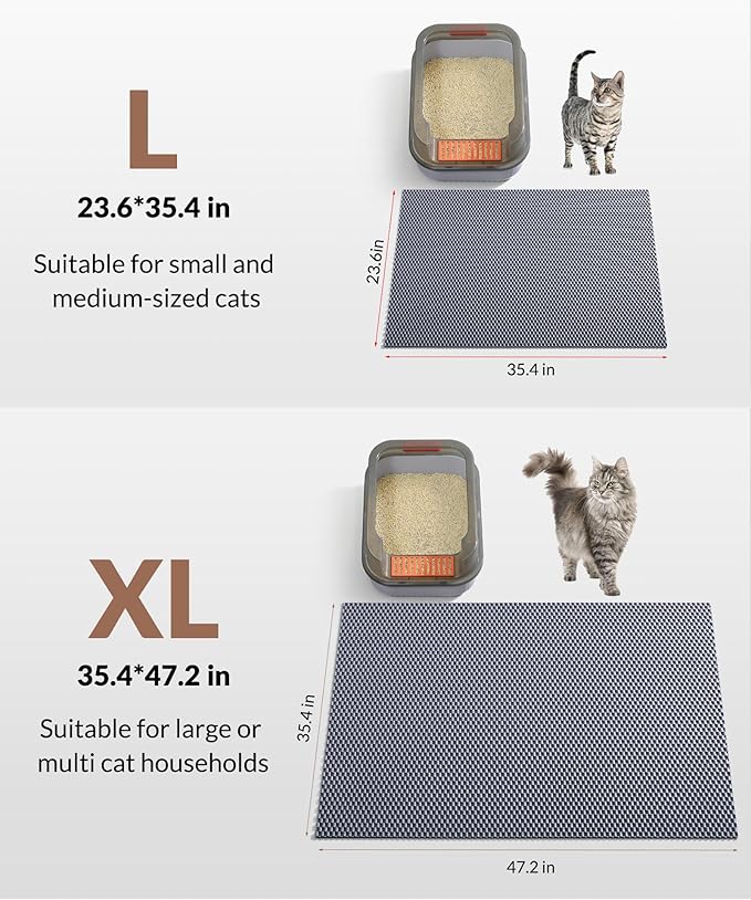 Cooyes Cat Litter Mat - Cut to Fit Any Place, 47"x35" Extra Large Litter Trapping Mat for Litter Box, Easy to Clean, Waterproof & Non-Slip Kitty Pad, Scatter Control to Protect The Floor (Grey)