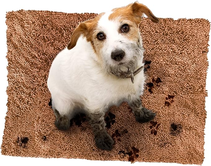 Soggy Doggy Doormat Plain Solid Color Design - Ultra Absorbent Microfiber Chenille Wet Dog Mat for Muddy Paws - Non-Slip and Machine Washable (Caramel Brown, Large 26” x 36”)