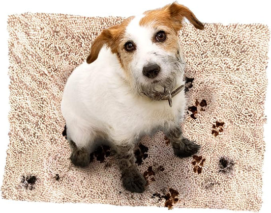 Soggy Doggy Doormat Plain Solid Color Design - Ultra Absorbent Microfiber Chenille Wet Dog Mat for Muddy Paws - Non-Slip and Machine Washable (Beige, Large 26” x 36”)