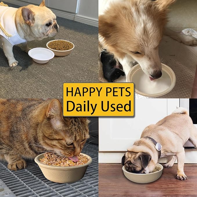 JETKONG 28 oz/3.5 Cup Disposable Dog Bowls 100pk, 100% Compostable Pets Feeding Bowls Paper Dog Travel Bowls Great for Dry and Wet Dog Food or Water (Natural, Pack of 100)