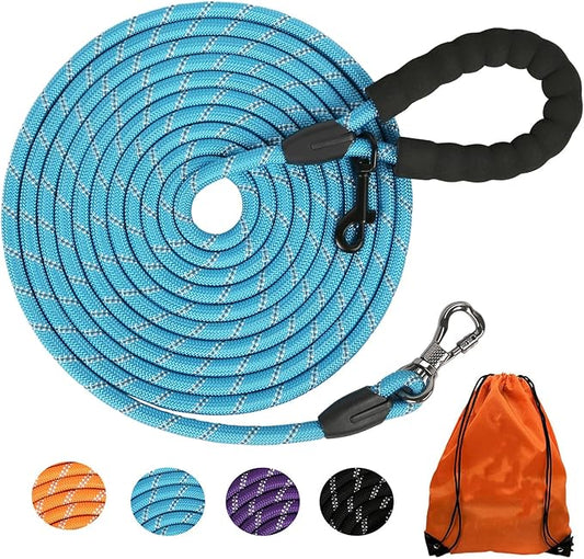 100FT Long Dog Leash for Dog Training, Lockable Hook Reflective Leash, Heavy Duty Dogs Lead Tie Out Rope for Large Medium Small Dogs Outside Walking, Playing, Camping, or Yard