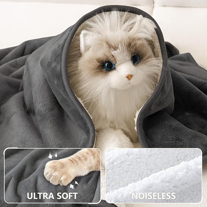 Smiry Waterproof Dog Bed Blanket, Leakproof Pet Throw Blanket for Bed Couch Sofa, Reversible Sherpa Fleece Furniture Protector Cover for Small Medium Large Dogs Cats (Dark Grey, 60x80 inches)