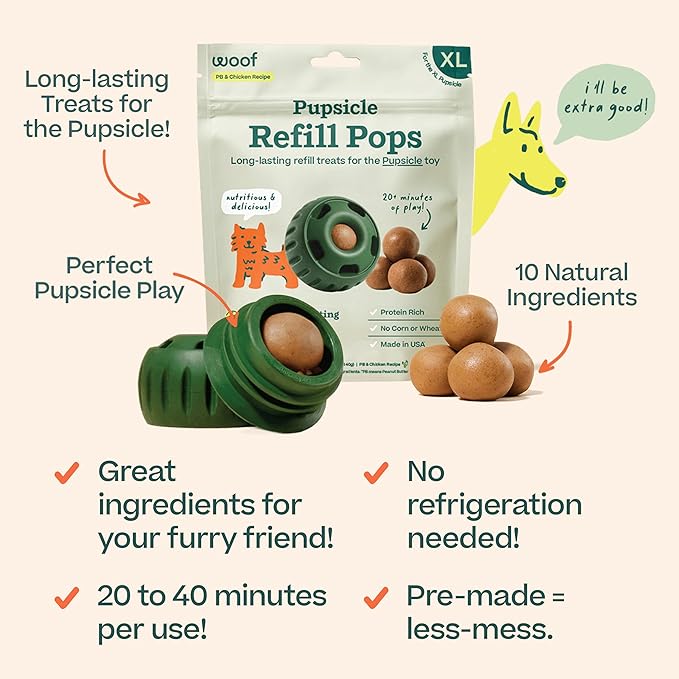 WOOF Pupsicle Refill Pops, Delicious Long Lasting Dog Treats, Pre-Made Pupsicle Refills for Dogs, Wholesome Ingredients, Low-Mess Chicken Pet Treats - XL Pops - 5 Count - 2 Pack