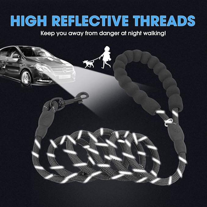 BAAPET 2 Packs 5/6 FT Dog Leash with Comfortable Padded Handle and Highly Reflective Threads Dog Leashes for Small Medium and Large Dogs (5FT-1/3'', Black+Black)