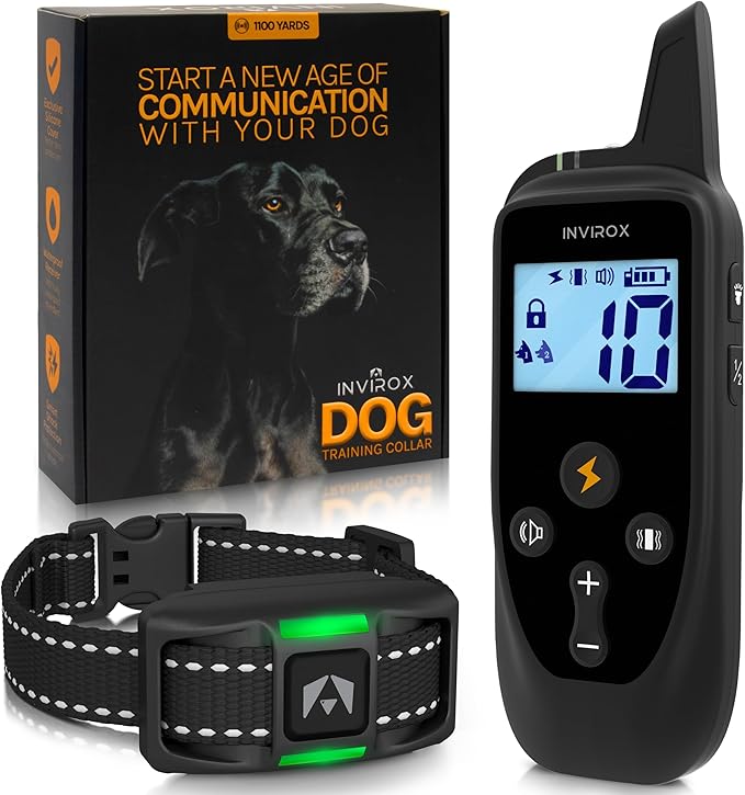 INVIROX Dog Training Collar [2026 Edition] 123 Levels Dog Training Collar with Remote 1100yd Range E Collar for Dogs Training 100% Waterproof Rechargeable, Manual Bark Collar for Large Dog