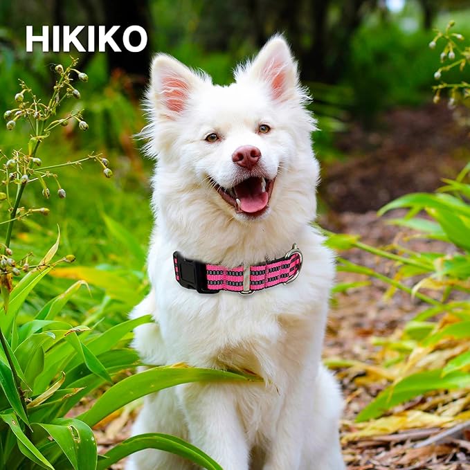 Hikiko Martingale Dog Collars Reflective Nylon Dog Collar with Quick Release Buckle Adjustable Training No Slip Dog Collar (Small, Hot Pink)