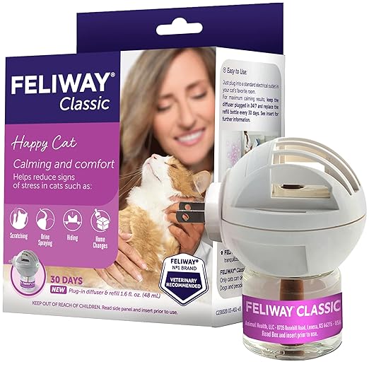 FELIWAY Classic 30 Day Cat Calming Plug In Pheromone Diffuser Starter Kit, 48ml - Helps Reduce Common Signs of Stress in Cats & Kittens, Enhanced Calming