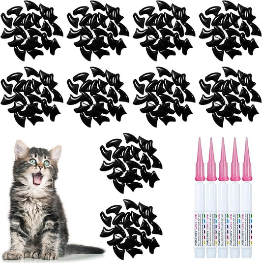 100 pcs Cat Nail Caps | Cat Claw Covers with Adhesives and Applicators | Black (S)