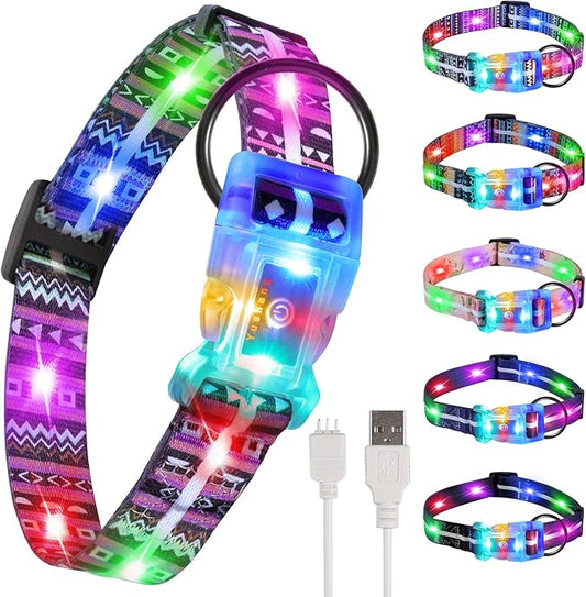 Upgraded Version Light Up Dog Collars,LED Dog Collar Rechargeable Waterproof,2-in-1 Buckle Type Glow Dog Collar for Small to Large Dogs,XL(Bohemian Purple)