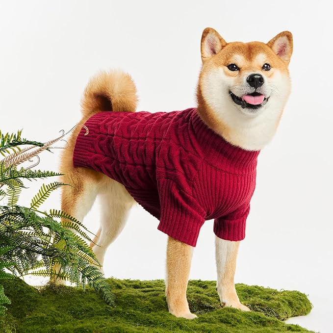 Haloumoning Classic Knit Pullover Dog Sweater, Turtle-Neck Dog Christmas Sweater, Warm Soft Sweaters for Girl Boy for Small Medium Large Dogs