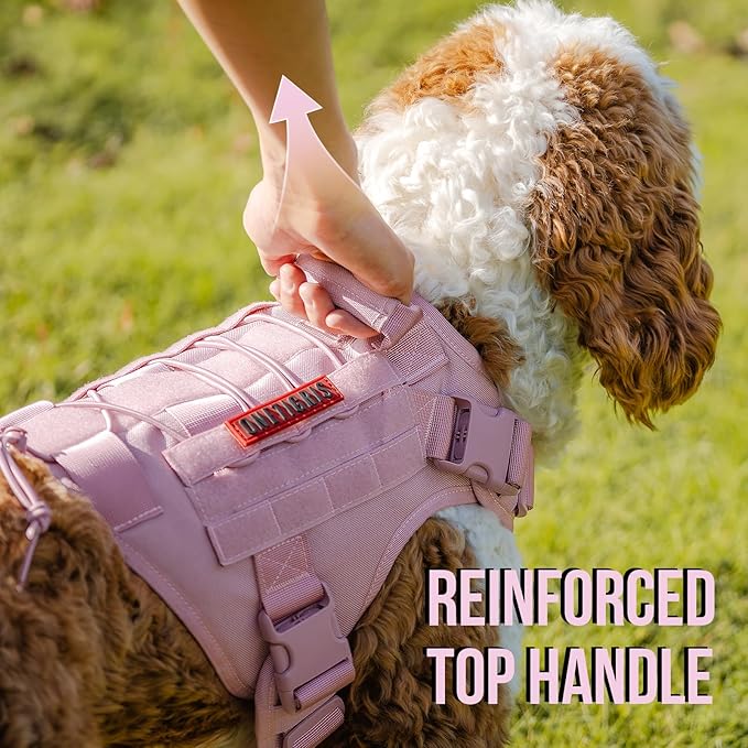 OneTigris Tactical Dog Harness Vest,No-Pull Service Dog Vest with Hook & Loop Panels,Adjustable Dog Vest Harness for Walking Hiking Training(Pink,S)