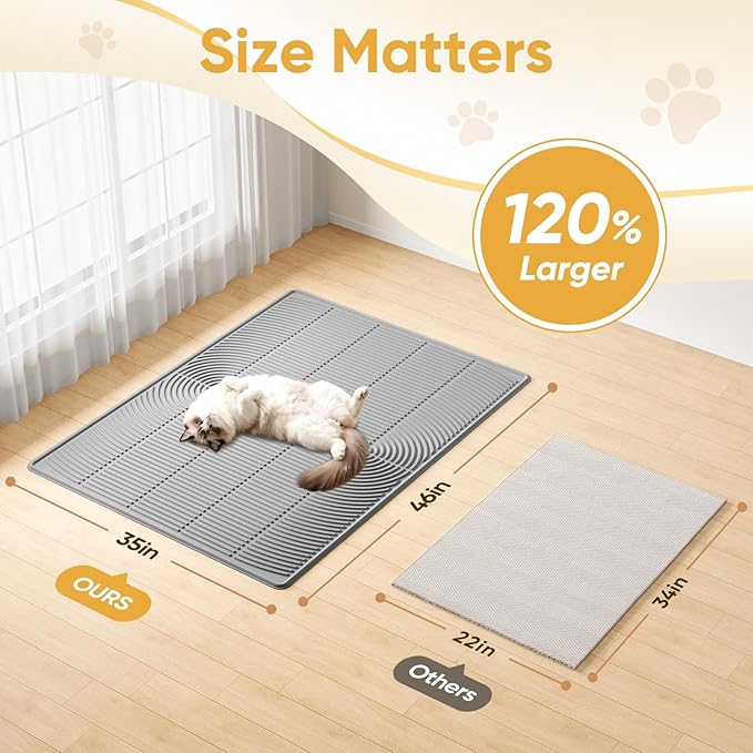 TRZZ XXL Extra Large Cat Litter Mat, Silicone Litter Box Mat for Floor, Waterproof & Non-Slip, Easy to Clean, Cat Litter Trapping Mat & Kitty Litter Catcher for Scatter Control (Black)