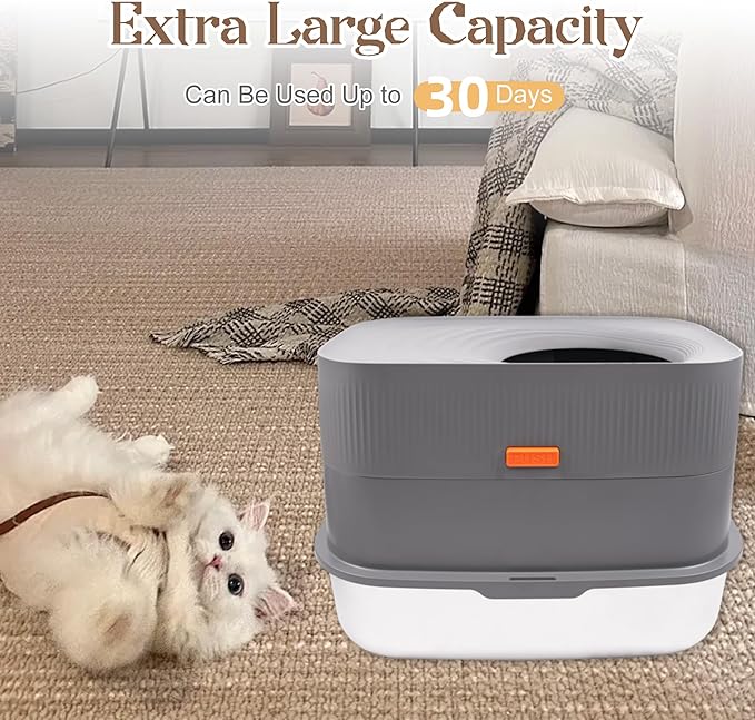 Enclosed Stainless Steel Cat Litter Box, Oversized Enclosed Cat Litter Box with Top Entry,Includes Litter Scoop,Sturdy, Suitable for Medium and Large Cats (Grey)