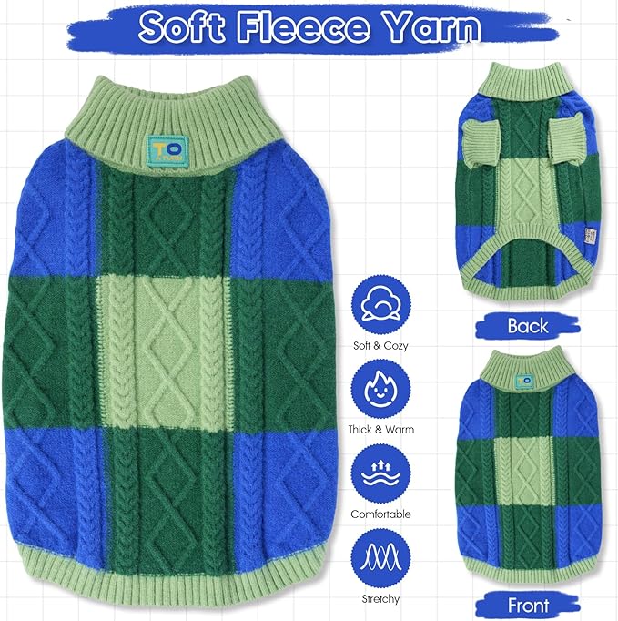 Turtleneck Pet Sweaters for Dogs Boys or Girls,Color Inlay and Moving Needle Pattern Dog Sweater,Pet Clothes,Dog Sweaters,Suitable for Various Breeds Dogs or Sizes(Green Group,3XL)