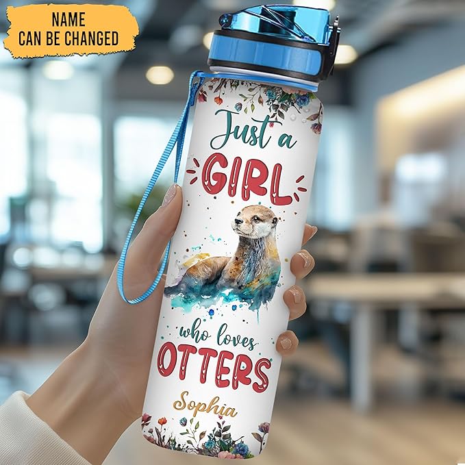 Hyturtle Personalized Otter Lovers 32 Oz 1Liter Motivational Water Bottle With Time Marker, Just A Girl Who Loves Otters, Animal Lovers Gifts For Women, Girl On Birthday, Christmas