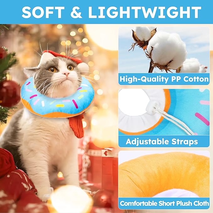 Cat Cone Collar Soft, Cat Recovery Collar for Wound Healing Cute Cat Donut Adjustable Cat Cones to Stop Licking Comfortable Lightweight Neck Elizabethan Collars for Cats Kittens After Surgery