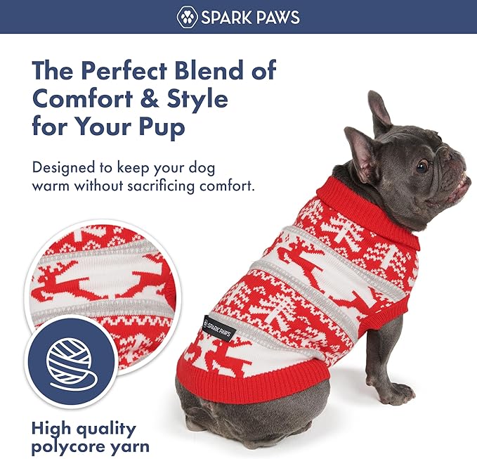 Spark Paws Christmas Dog Sweater - Ultra Soft Holiday Knit Sweater for Small, Medium & Large Dogs, Cute Pet Sweater for French Bulldogs & Big Dogs, Potty V Cut Design Jacket (Winter Wonderland, 3XL)