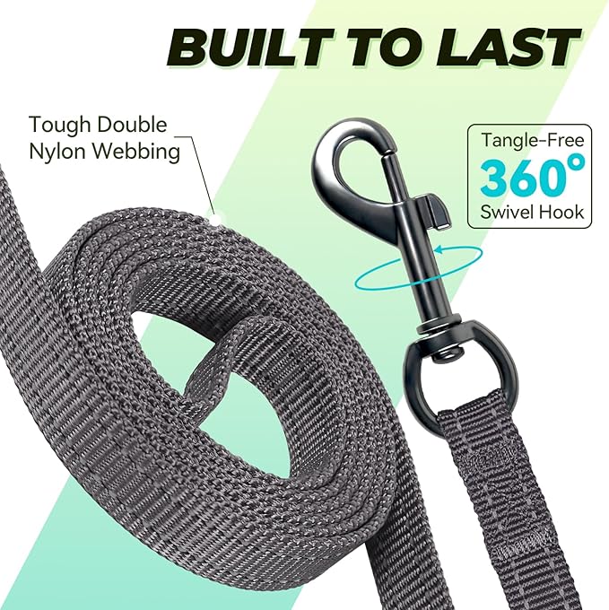 VIVAGLORY Twingrip Dog Leash, Double Handle Dog Leash for Training & Walking with Traffic Handle & 2 Loop, Traffic Control Reflective Heavy Duty for Puppy Pet, 5ft x 1/2in, Grey