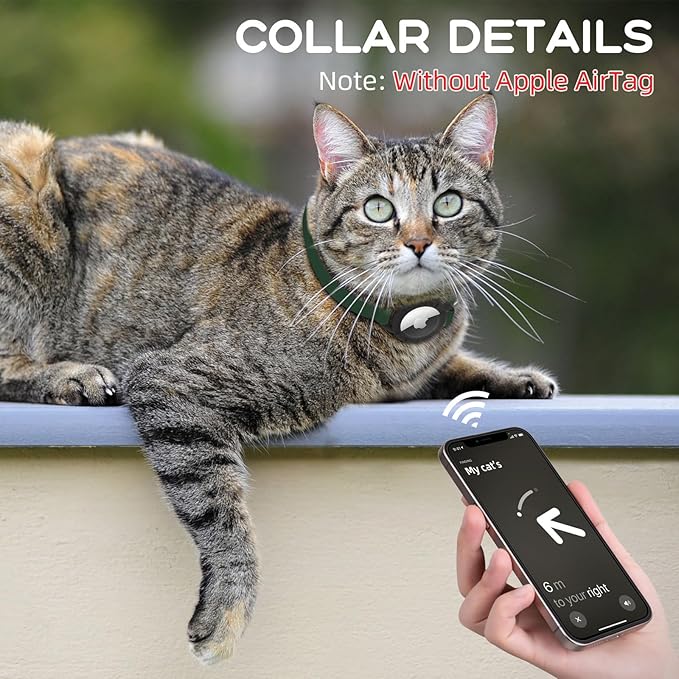 AirTag Cat Collars, Stretchy Collar with Apple AirTag Holder and Bell, Breakaway Ultra Design Elastic GPS Tracking Collars for Cats and Puppies, (7.5-12.5 Inch), Forest Green