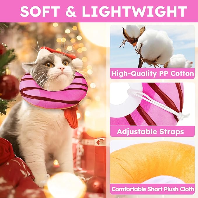 Cat Cone Collar Soft, Cat Recovery Collar for Wound Healing Cute Donut Adjustable Pet Cones to Stop Licking Comfortable Lightweight Neck Elizabethan Collars for Kittens Purple