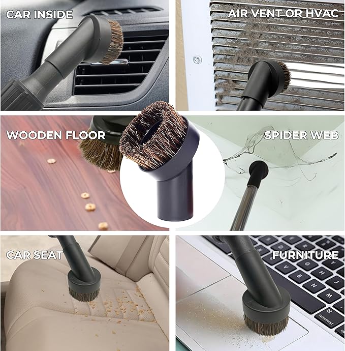 1.25'' Shop Vacuum Dust Brush Attachment with 25mm Horse Hair (2PCS) - Round Dust Brush Soft Bristle for Furniture, Blinds, Car, Wood, Electronics - 1.25 inch (32mm) Vacuum Accessories