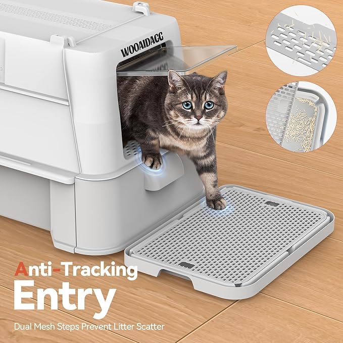 Enclosed Stainless Steel Cat Litter Box with Odor Control, Modular Design with Drawer and Flip Door, Easy to Clean and Wash,Non-Stick Interior,Extra Large Size Fits All Cats(Light Grey)