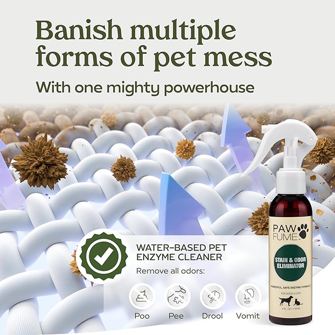PAWFUME Stain & Pet Urine Odor Eliminator, 4-Pack – Removes Impurities in Seconds – Enzymatic Formula, Quick-Dry Action, & Eco-Friendly Ingredients – Upholstery, Fabrics, and Carpet Cleaner Spray
