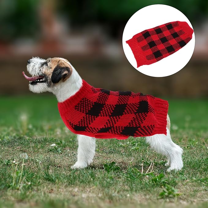 DOITOOL Plaid Dog Sweater Small Medium Warm Knitted Turtleneck Pet Clothes for Winter Keeping Cats and Dogs Cozy Stylish Puppy Pullover with Flexible Material