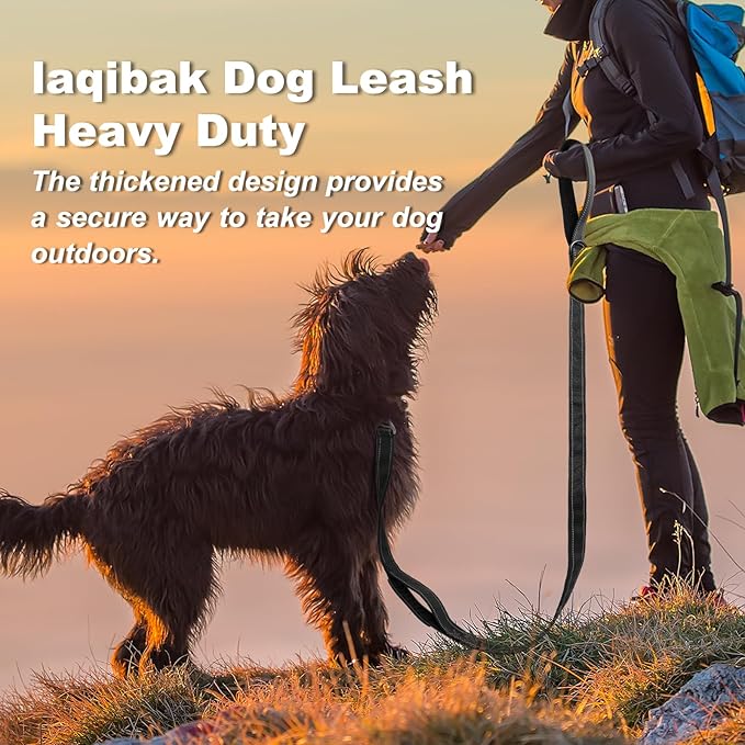 Heavy Duty Dog Leash, Laqibak Double-Sided Reflective Double Handle Dog Leash - Double-Layer Thickening, Lockable Safety Carabiner Design, 6 FT Perfect for Medium & Large Dogs Joyful Strolls, Black
