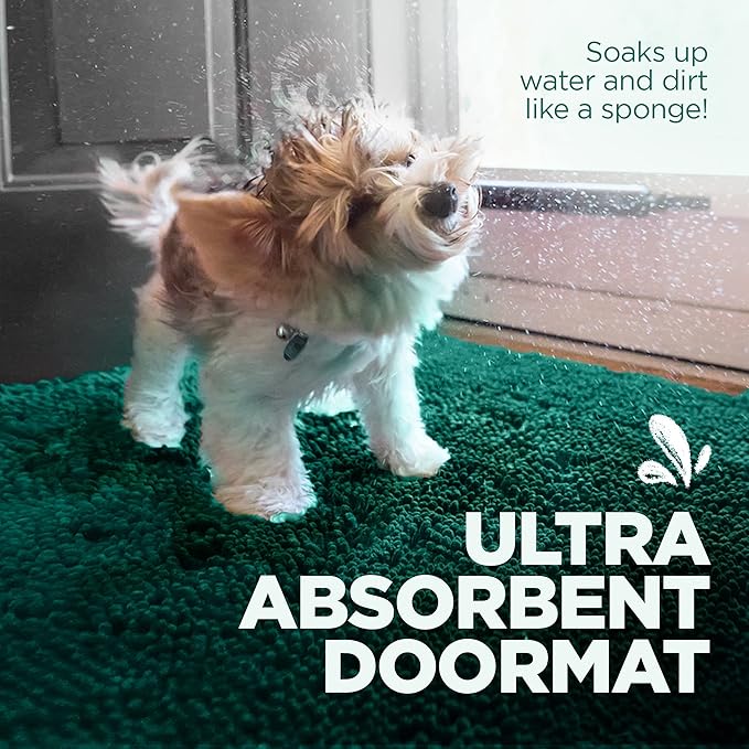 Soggy Doggy Doormat Plain Solid Color Design - Ultra Absorbent Microfiber Chenille Wet Dog Mat for Muddy Paws - Non-Slip and Machine Washable (Evergreen, Extra-Large 36” x 60”)
