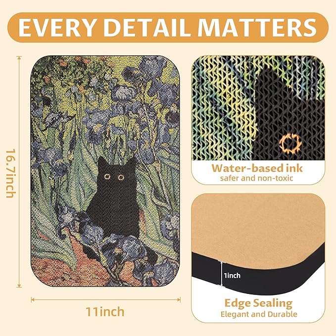 Art Cat Scratcher, Wall-Mountable Cat Scratching Board, Cat Wall Scratcher 16.7x11x1 Inch Cat Scratch Pad and Cat Scratchers for Indoor Cats Toy Furniture Protector（Irises）