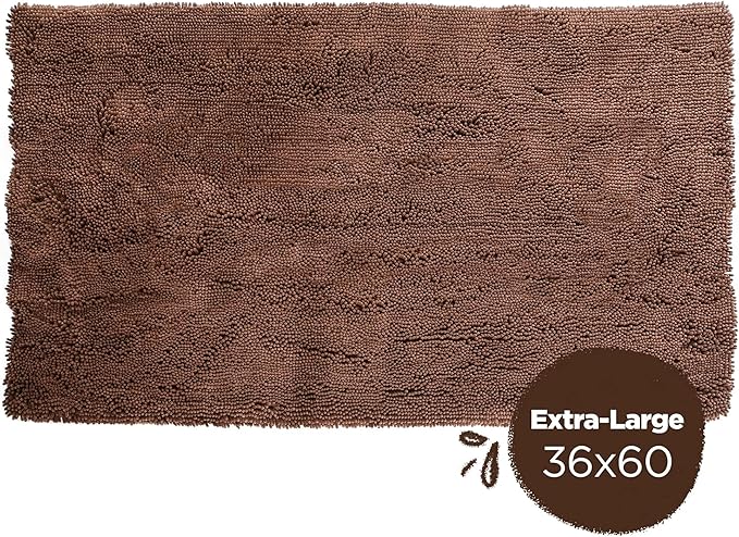 Soggy Doggy Doormat Plain Solid Color Design - Ultra Absorbent Microfiber Chenille Wet Dog Mat for Muddy Paws - Non-Slip and Machine Washable (Dark Chocolate, Extra-Large 36” x 60”)
