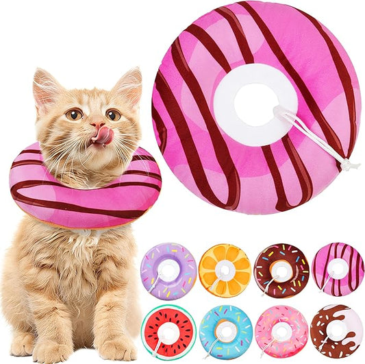 Cat Cone Collar Soft, Cat Recovery Collar for Wound Healing Cute Donut Adjustable Pet Cones to Stop Licking Comfortable Lightweight Neck Elizabethan Collars for Kittens Purple