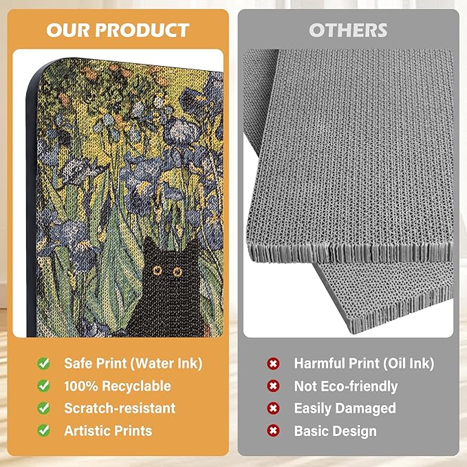 Art Cat Scratcher, Wall-Mountable Cat Scratching Board, Cat Wall Scratcher 16.7x11x1 Inch Cat Scratch Pad and Cat Scratchers for Indoor Cats Toy Furniture Protector（Irises）