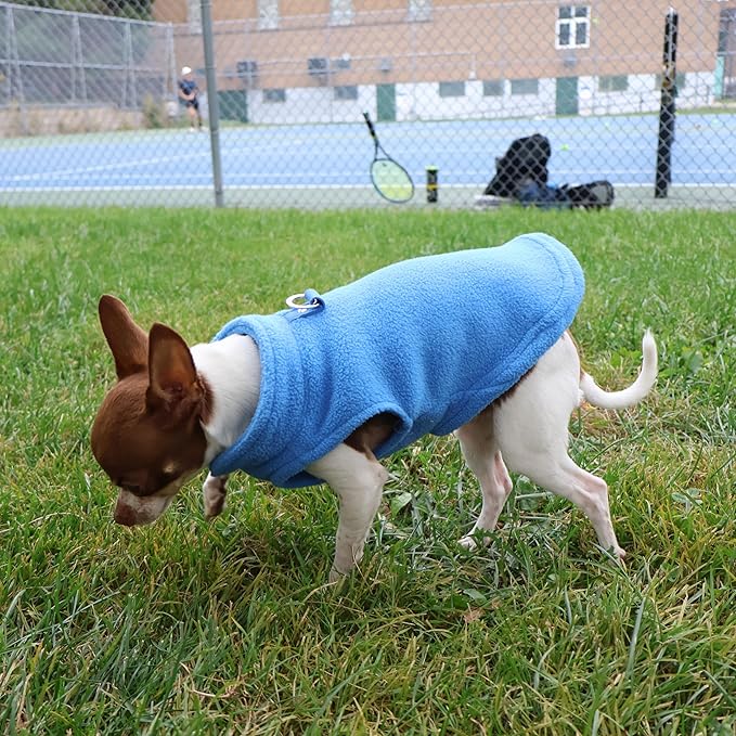 JACKO & CO - Fleece Vest Dog Sweater with Leash Ring - Soft, Warm & Lightweight Pullover Coat for Small & Medium Dogs, Puppies & Cats - Cozy Fall/Winter/Spring Pet Jacket (Blue, Large 10-16lbs)
