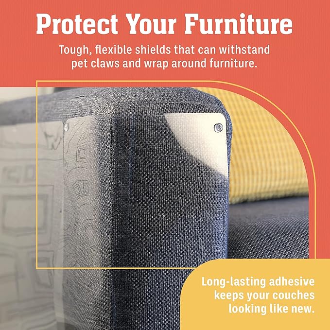 Stelucca Amazing Shields Anti Cat Scratch Furniture Protector - 18 Pack 17” by 12” Couch Protector from Cat Claws w/Twist Pins - Strong, Clear, Easy-to-Apply Scratching Deterrent and Shield for Sofa