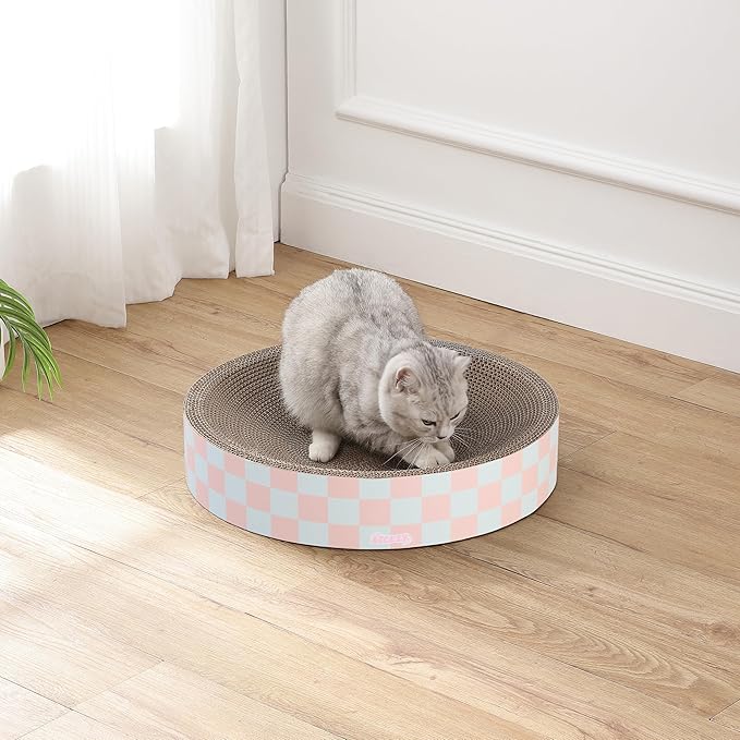 CSR1010E Nelson 20.13" Modern Cardboard Round Bowl Cat Scratcher with Catnip, Strawberry Milkshake