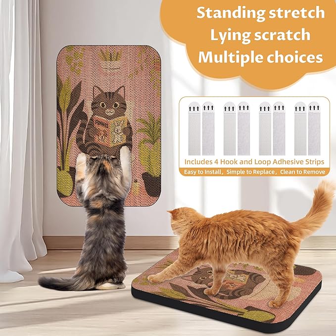 Art Cat Scratcher, Wall-Mountable Cat Scratching Board, Cat Wall Scratcher 16.7x11x1 Inch Cat Scratch Pad and Cat Scratchers for Indoor Cats Toy Furniture Protector（Pink）